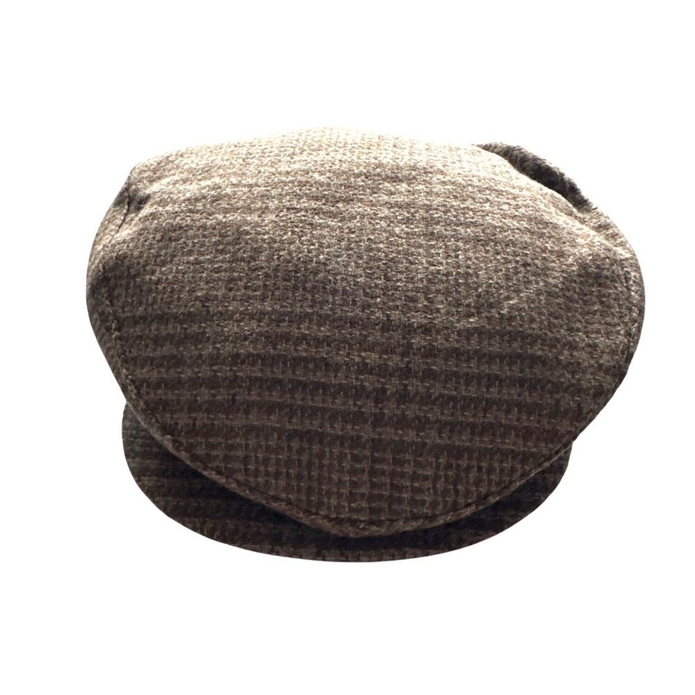Wool Newsboy Cap Flat Brown Checked Lined Snap Vintage Lake Of The Isles Medium